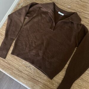 Moonsun Brown V-Neck Sweater